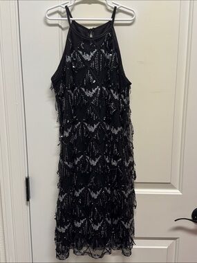 Xtraordinary Girls Black Beaded Fringe Midi Dress